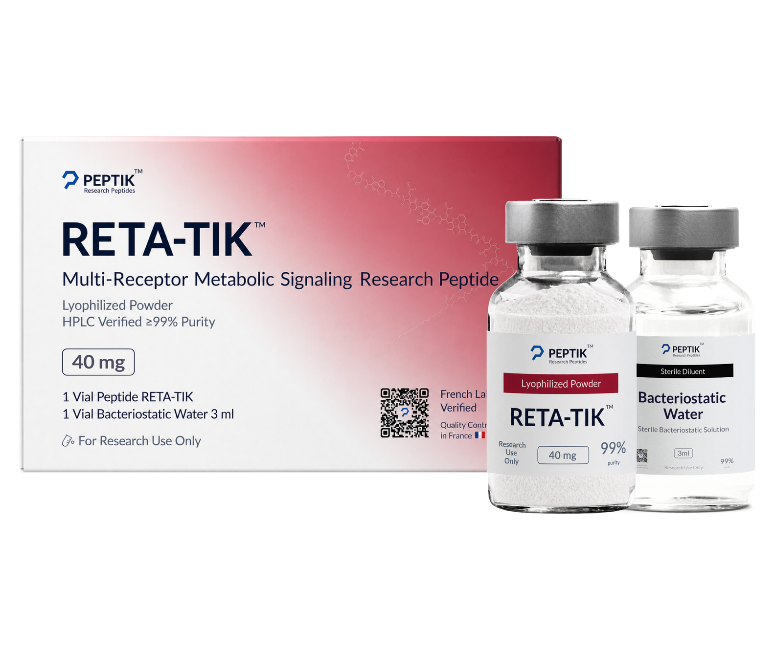 RETA GLP3 40mg — lyophilized vial + bacteriostatic water